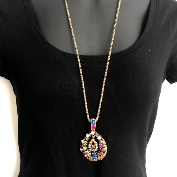 Pendant & Long Chain Gold Necklace - Picture 1 of 3
